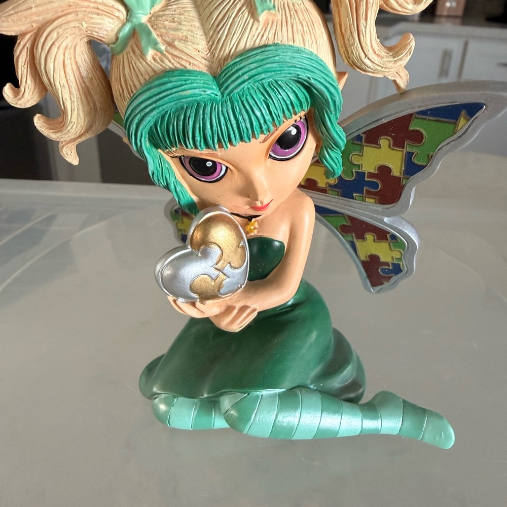 Green Fairy Figurine with Puzzle Wings